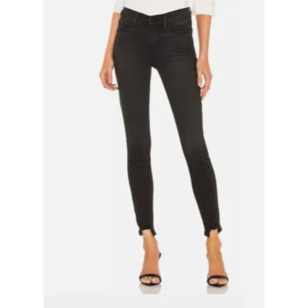 Frame Le Skinny De Jeanne Raw Stagger Mid-Rise Jeans Size 26 Black Lsjrs403 Euc